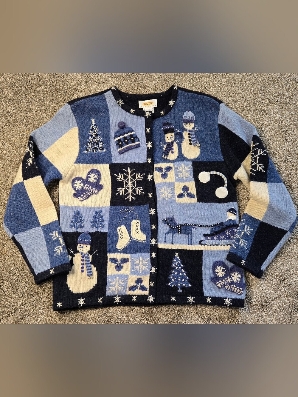 Talbots Vntg Embroidered & Embellished Christmas Cardigan Sweater PS
